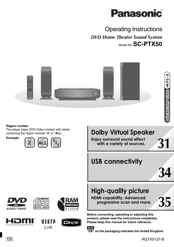 Cover of the Panasonic SC-PTX50 UK operating instructions