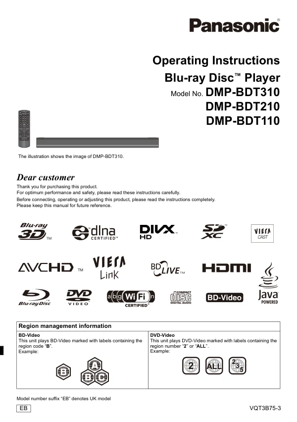 Cover of the Panasonic DMP-BDT110 UK operating instructions