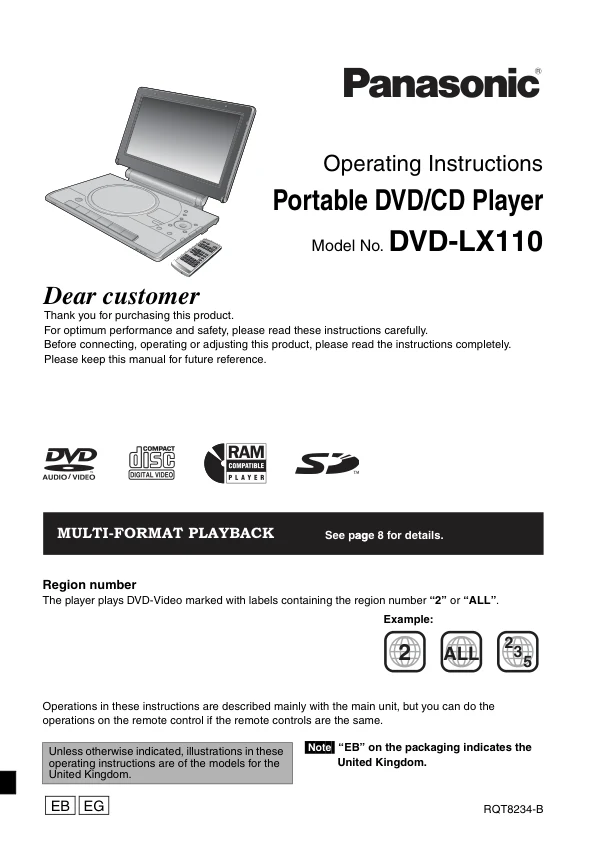 Cover of the Panasonic DVD-LX110 UK operating instructions