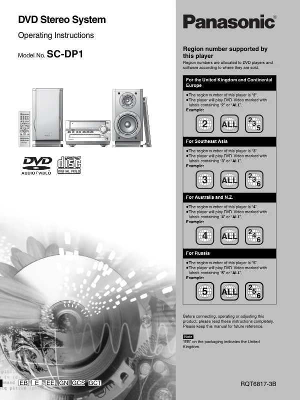 Cover of the Panasonic SA-DP1 UK operating instructions
