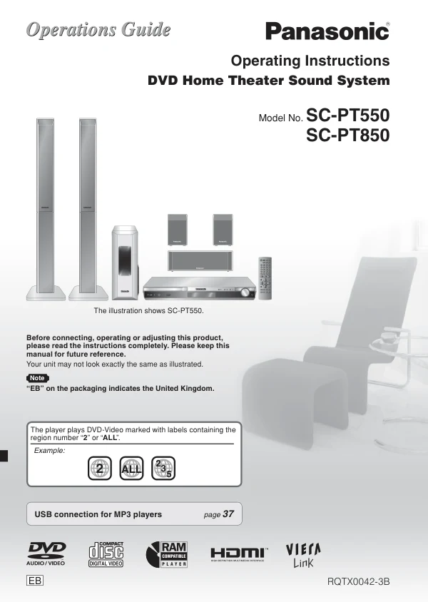 Cover of the Panasonic SC-PT550 UK operating instructions
