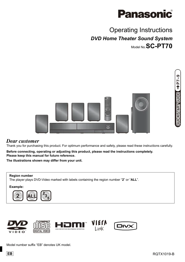 Cover of the Panasonic SA-PT70 UK operating instructions