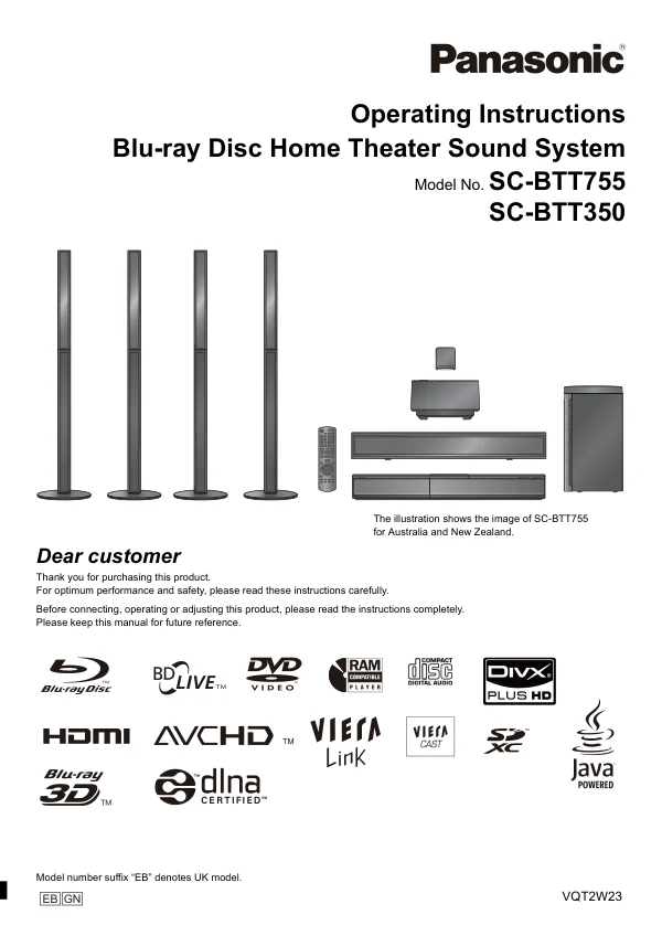 Cover of the Panasonic SA-BTT755 UK operating instructions