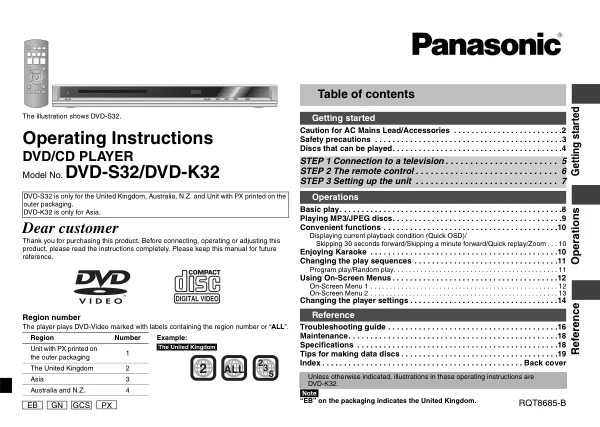 Cover of the Panasonic DVD-K32 UK operating instructions