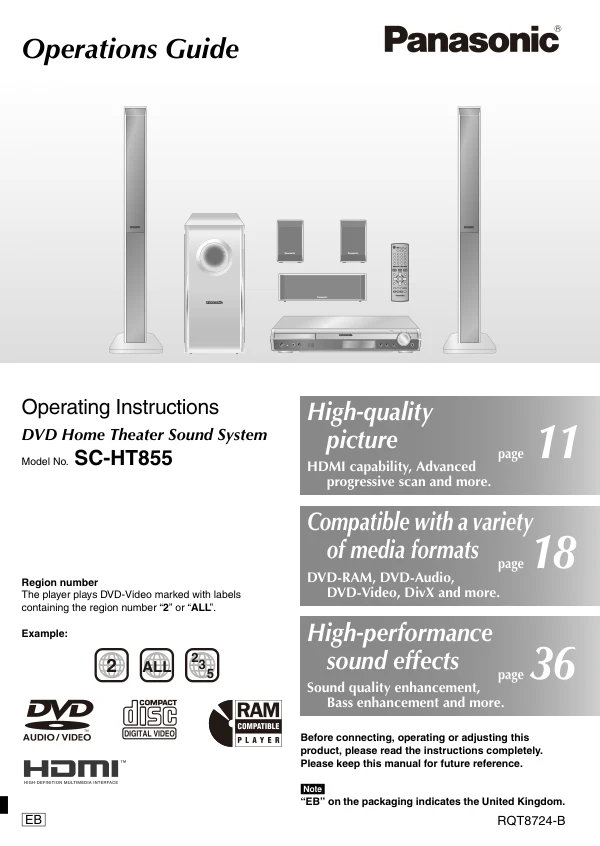 Cover of the Panasonic SA-HT855 UK operating instructions