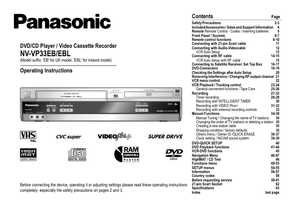 Cover of the Panasonic NV-VP33 UK operating instructions