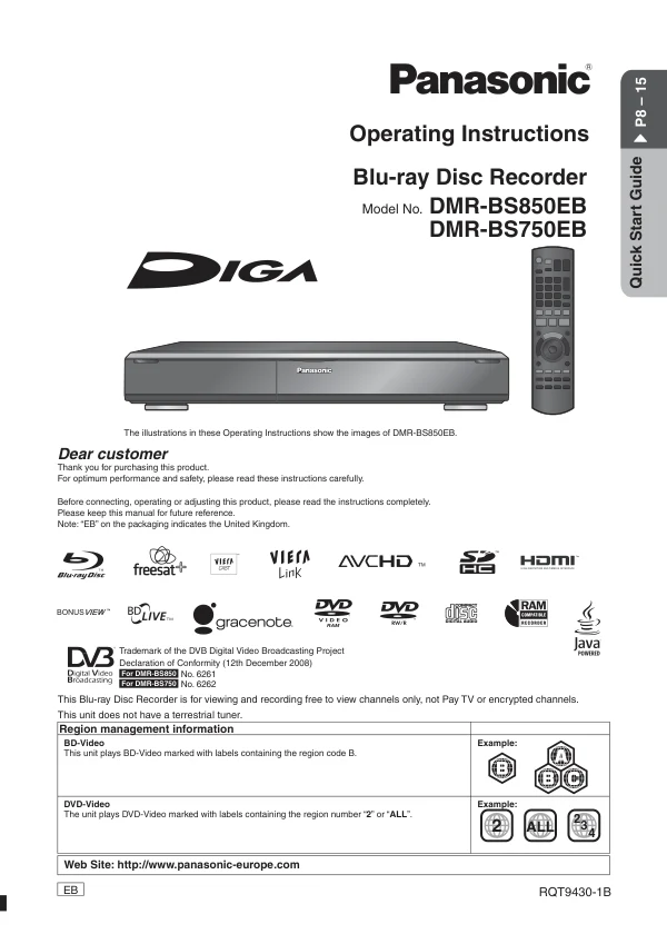 Cover of the Panasonic DMR-BS750 UK operating instructions