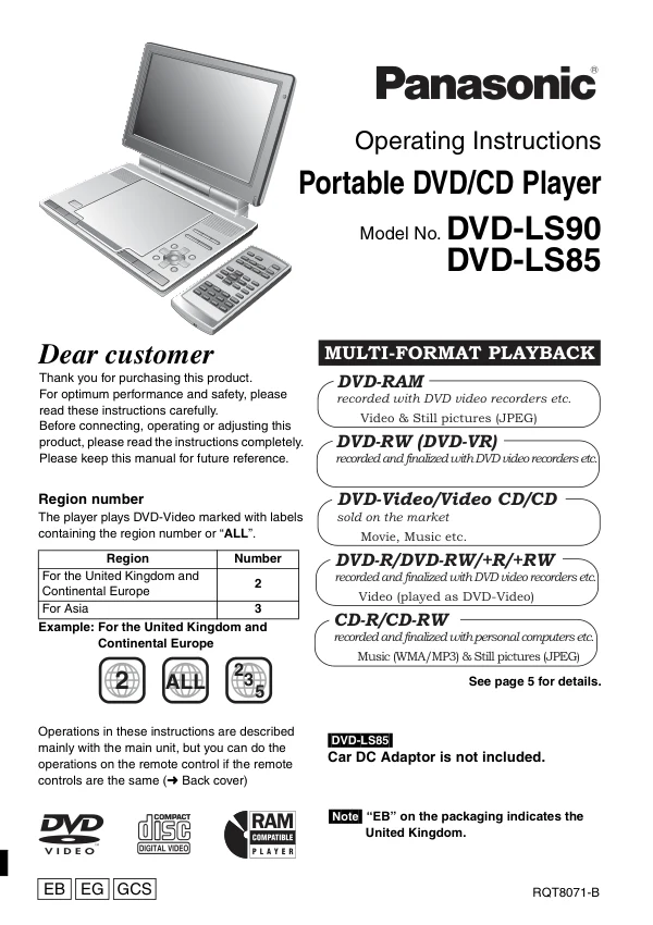 Cover of the Panasonic DVD-LS90 UK operating instructions