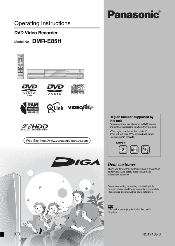 Cover of the Panasonic DMR-E85 UK operating instructions