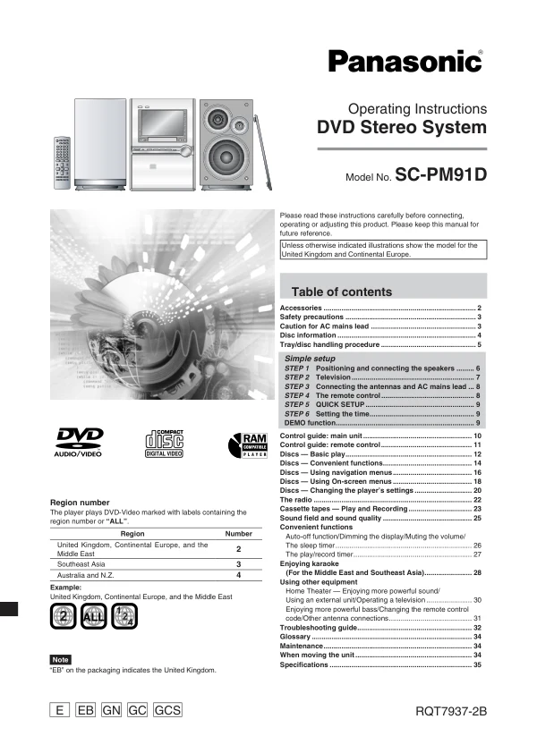 Cover of the Panasonic SA-PM91 UK operating instructions