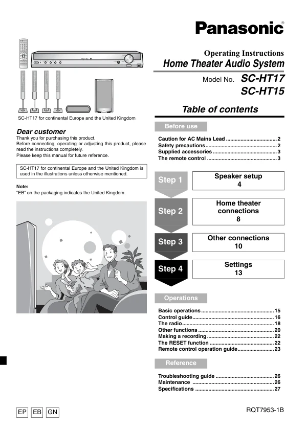 Cover of the Panasonic SA-HT15 UK operating instructions