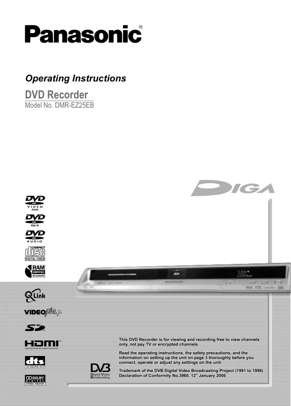 Cover of the Panasonic DMR-EZ25 UK operating instructions