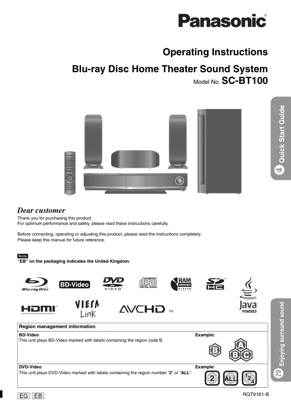 Cover of the Panasonic SC-BT100 UK operating instructions