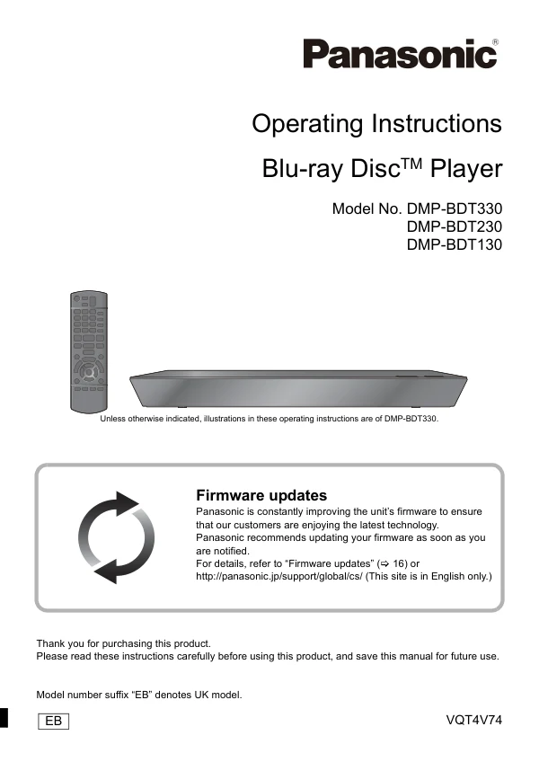 Cover of the Panasonic DMP-BDT130 UK operating instructions