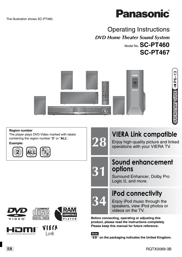 Cover of the Panasonic SA-PT467 UK operating instructions