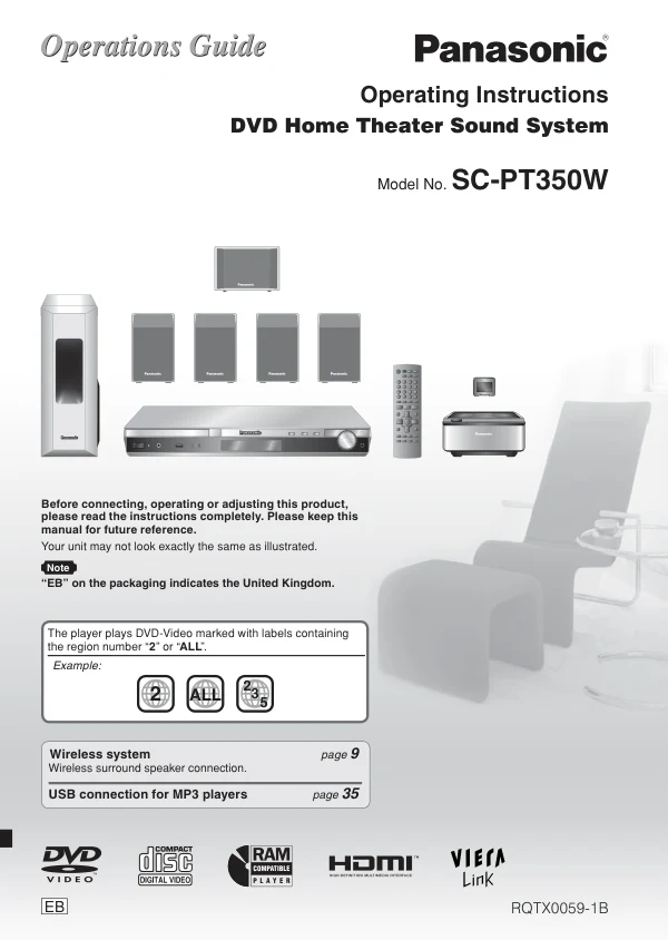 Cover of the Panasonic SA-PT350 UK operating instructions