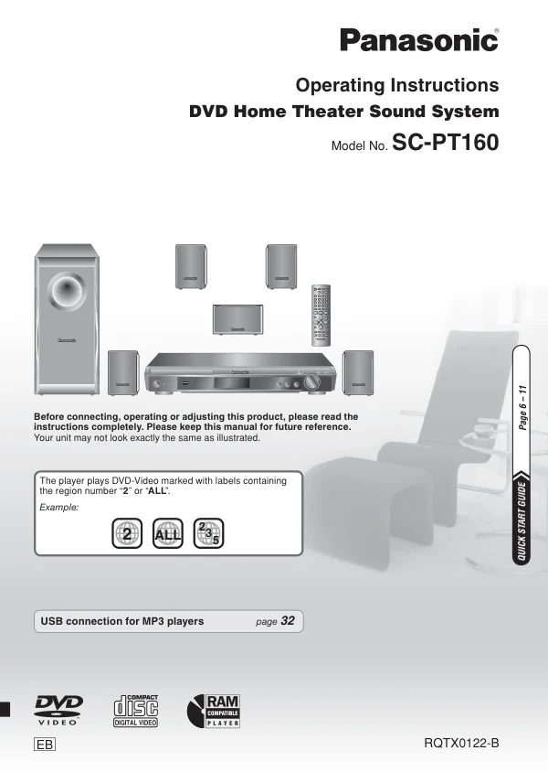 Cover of the Panasonic SC-PT160 UK operating instructions