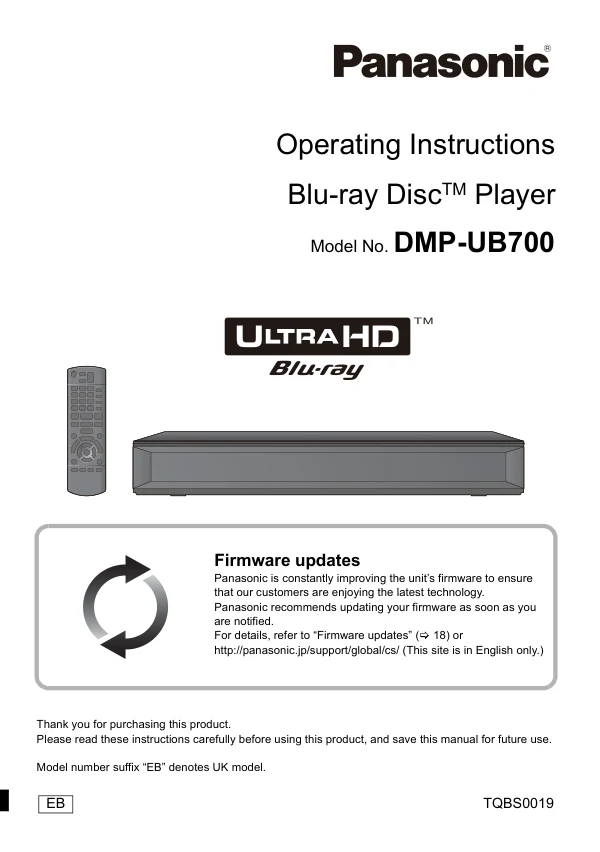 Cover of the Panasonic DMP-UB700 UK operating instructions
