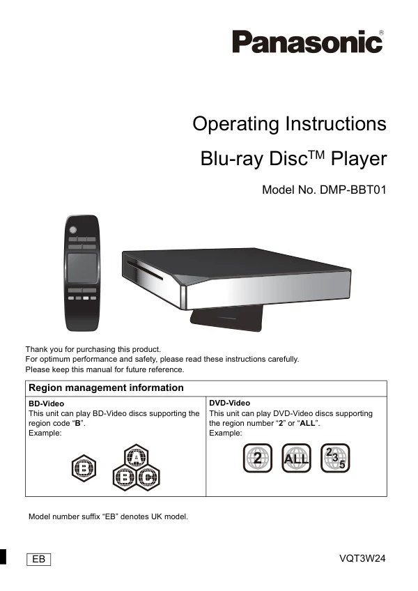 Cover of the Panasonic DMP-BBT01 UK operating instructions