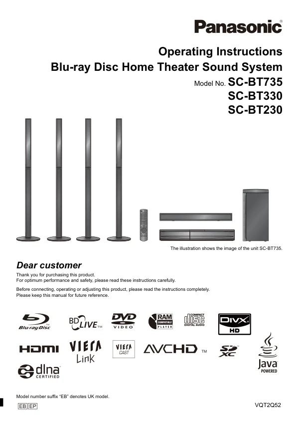 Cover of the Panasonic SA-BT230 UK operating instructions
