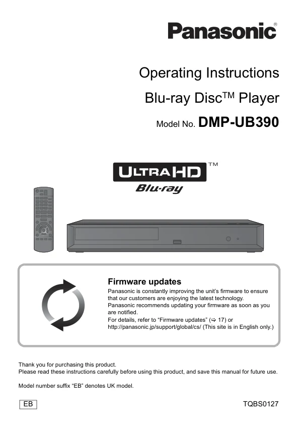 Cover of the Panasonic DMP-UB390 UK operating instructions