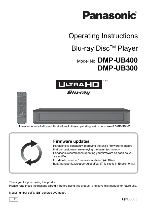 Cover of the Panasonic DMP-UB400 UK operating instructions