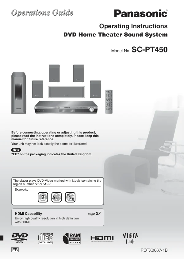 Cover of the Panasonic SC-PT450 UK operating instructions