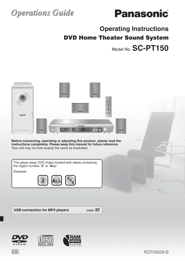 Cover of the Panasonic SA-PT150 UK operating instructions
