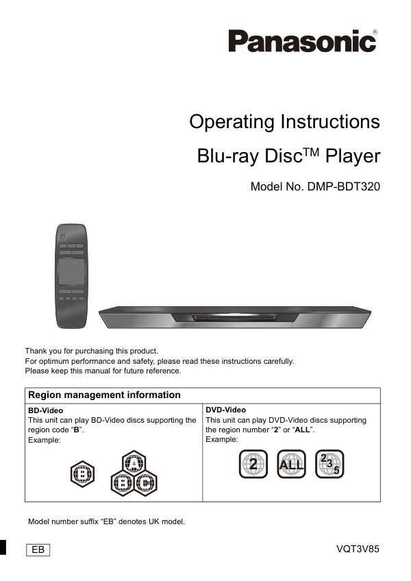 Cover of the Panasonic DMP-BDT320 UK operating instructions