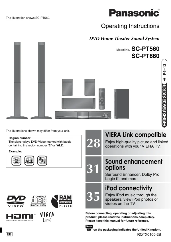 Cover of the Panasonic SA-PT560 UK operating instructions