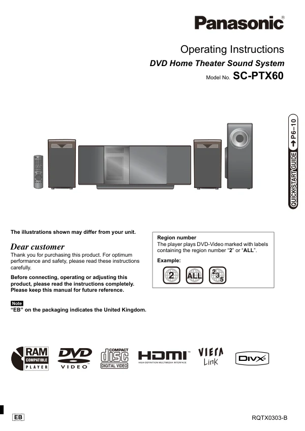 Cover of the Panasonic SA-PTX60 UK operating instructions