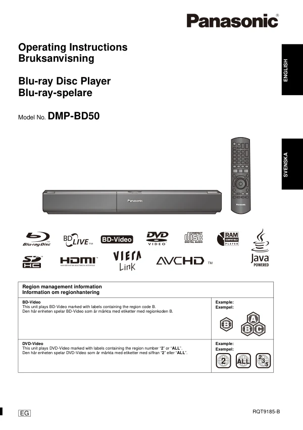 Cover of the Panasonic DMP-BD50 UK operating instructions