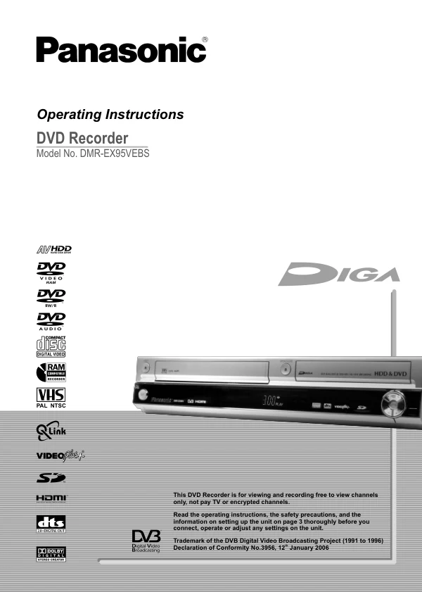 Cover of the Panasonic DMR-EX95 UK operating instructions