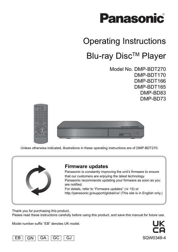 Cover of the Panasonic DMP-BDT166 UK operating instructions