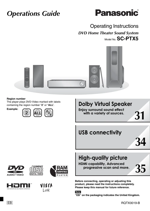 Cover of the Panasonic SC-PTX5 UK operating instructions