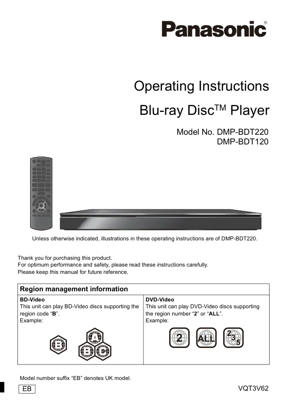 Cover of the Panasonic DMP-BDT220 UK operating instructions