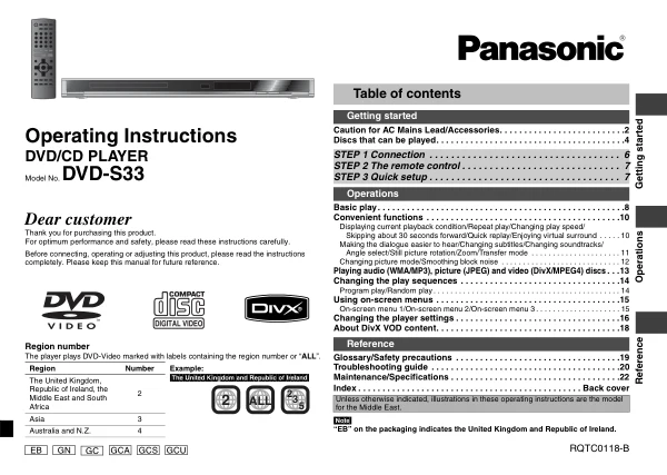 Cover of the Panasonic DVD-S33 UK operating instructions