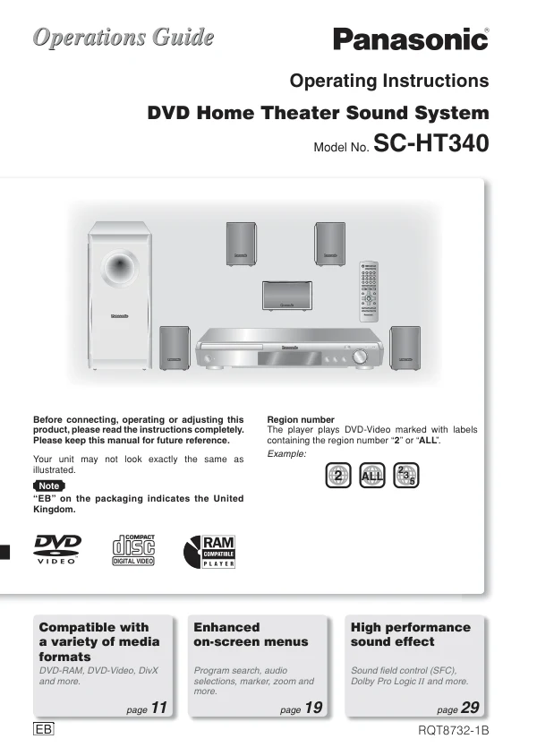 Cover of the Panasonic SA-HT340 UK operating instructions
