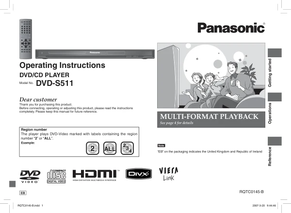 Cover of the Panasonic DVD-S511 UK operating instructions