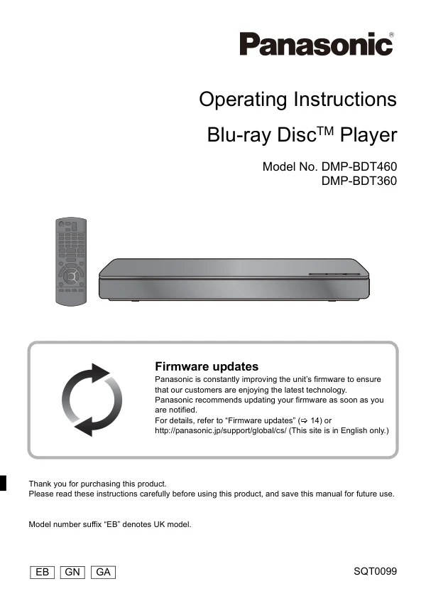 Cover of the Panasonic DMP-BDT460 UK operating instructions