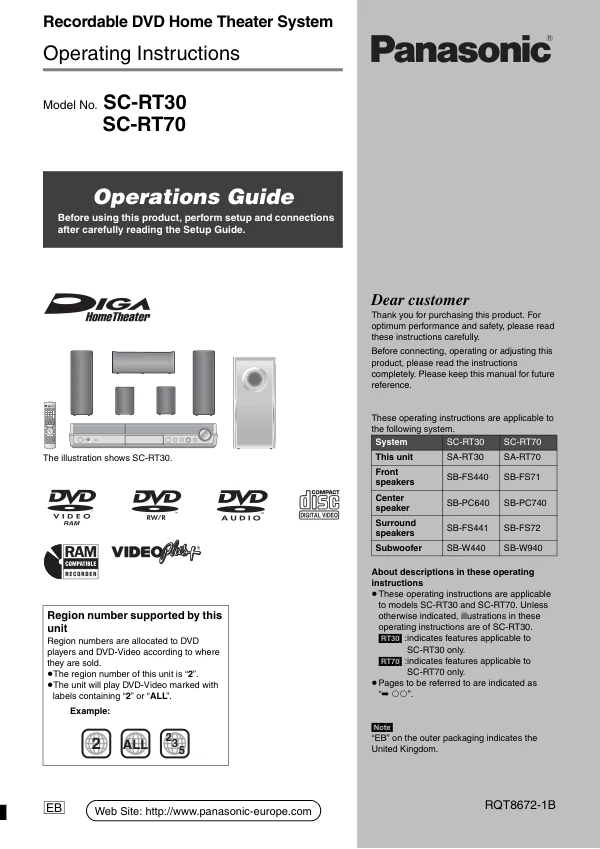 Cover of the Panasonic SA-RT30 UK operating instructions