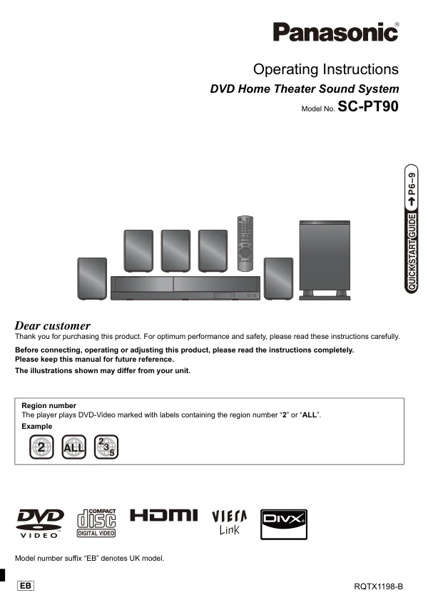 Cover of the Panasonic SA-PT90 UK operating instructions