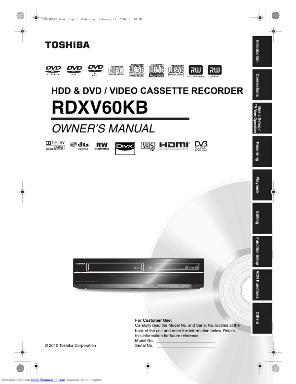 Cover of the Toshiba RDXV60KB UK operating instructions