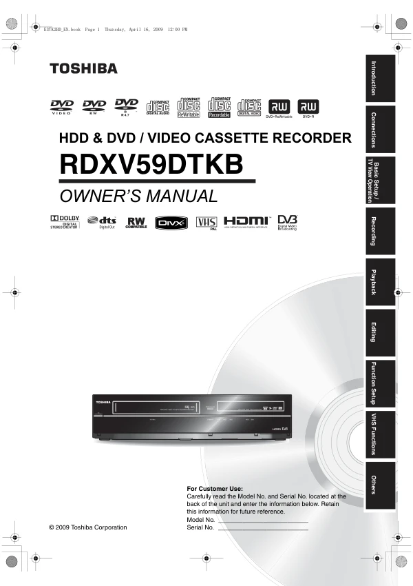 Cover of the Toshiba RDXV59DTKB UK operating instructions