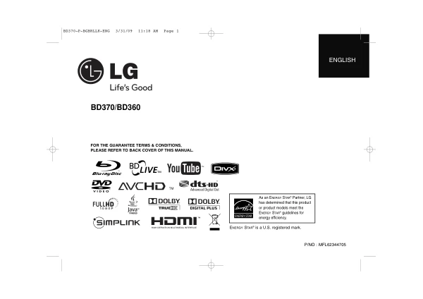 Cover of the LG BD370 UK operating instructions