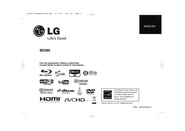 Cover of the LG BD390 UK operating instructions