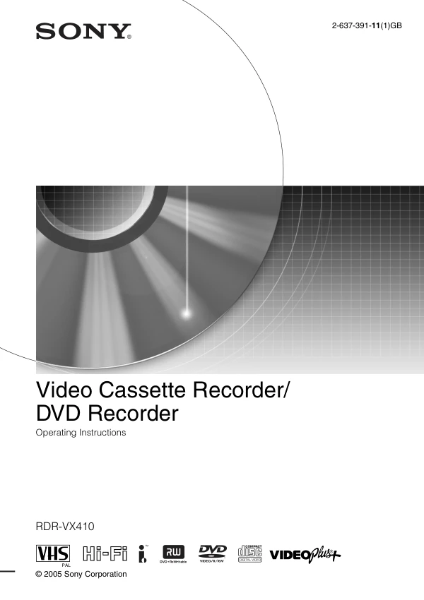 Cover of the Sony RDR-VX410 UK operating instructions