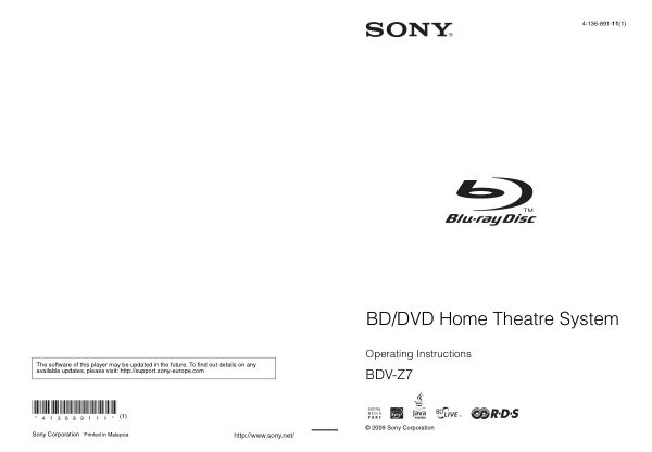 Cover of the Sony HCD-Z7 UK operating instructions