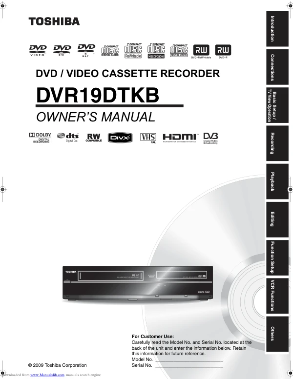 Cover of the Toshiba DVR19DTKB UK operating instructions