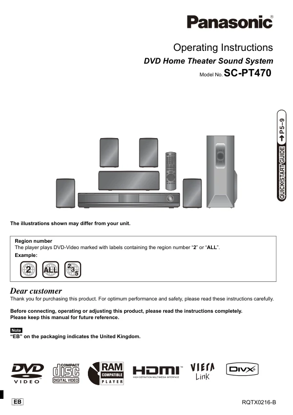 Cover of the Panasonic SA-PT470 UK operating instructions